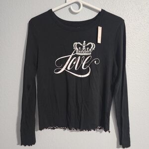 Victoria's Secret Black Long Sleeve Top with Crown and Love Design